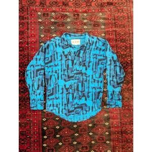 vintage 80s button up shirt M electric blue made in USA Frank geometric abstract